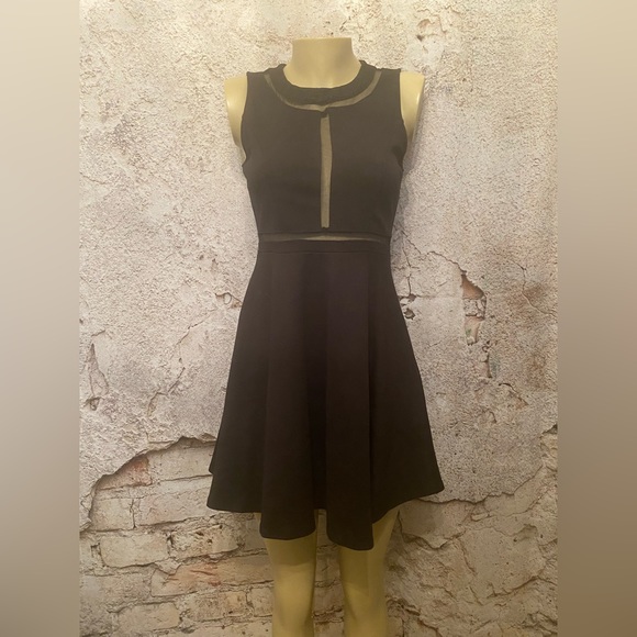 Monteau Black Fit & Flare Mesh Peek a Boo Dress - Picture 1 of 5